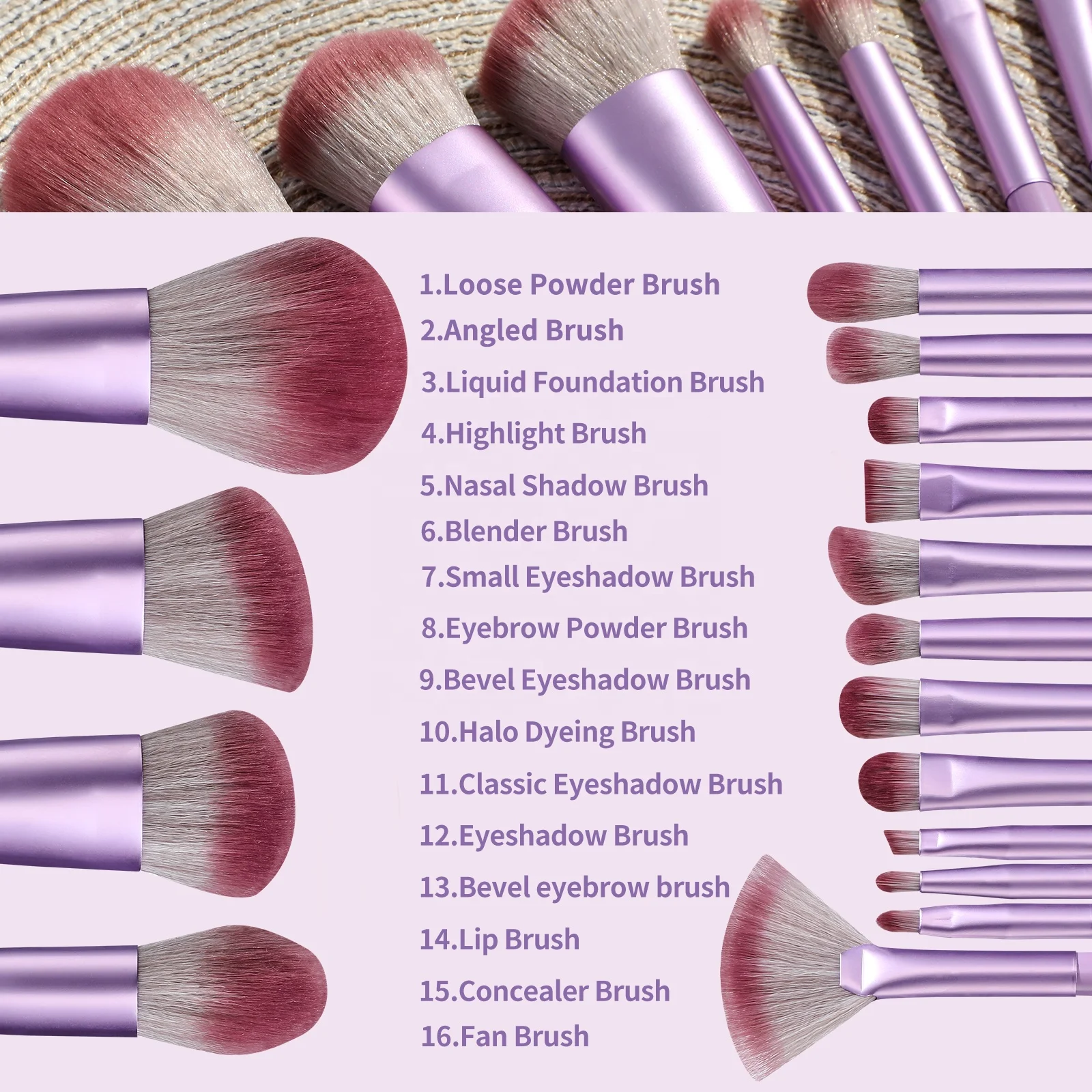 BS-MALL Professional Makeup Tools Kits Crystal Rhinestone Hair Pin Kit Private Label 16 Piece Quality Makeup Brush