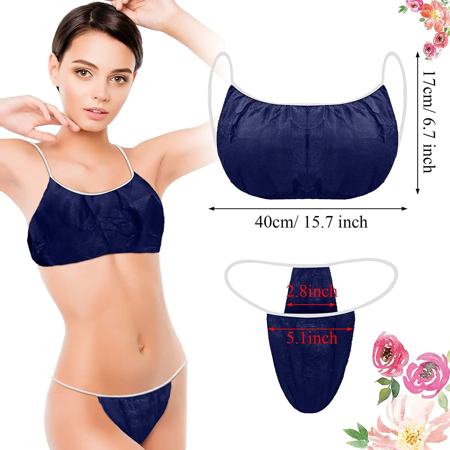 Pink disposable underwear pant & bra top women and panties sets disposable for tanning spa