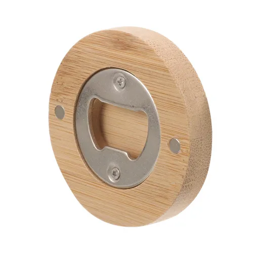 Индивидуальные гравированные лазерные логотипы круглые деревянные подставки с открывалкой для бутылок магнитом