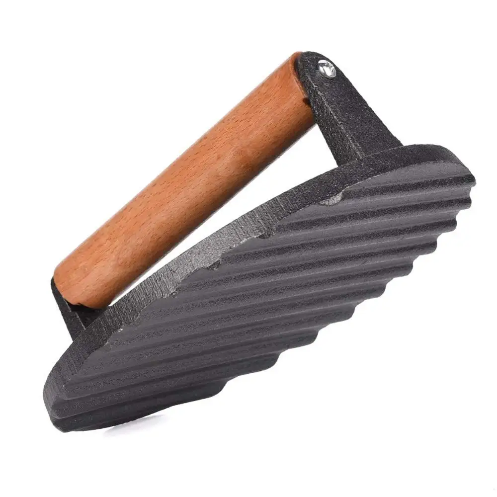 Cast Iron Grill Press, Heavy-duty bacon press with Wood Handle, 7-Inch Round