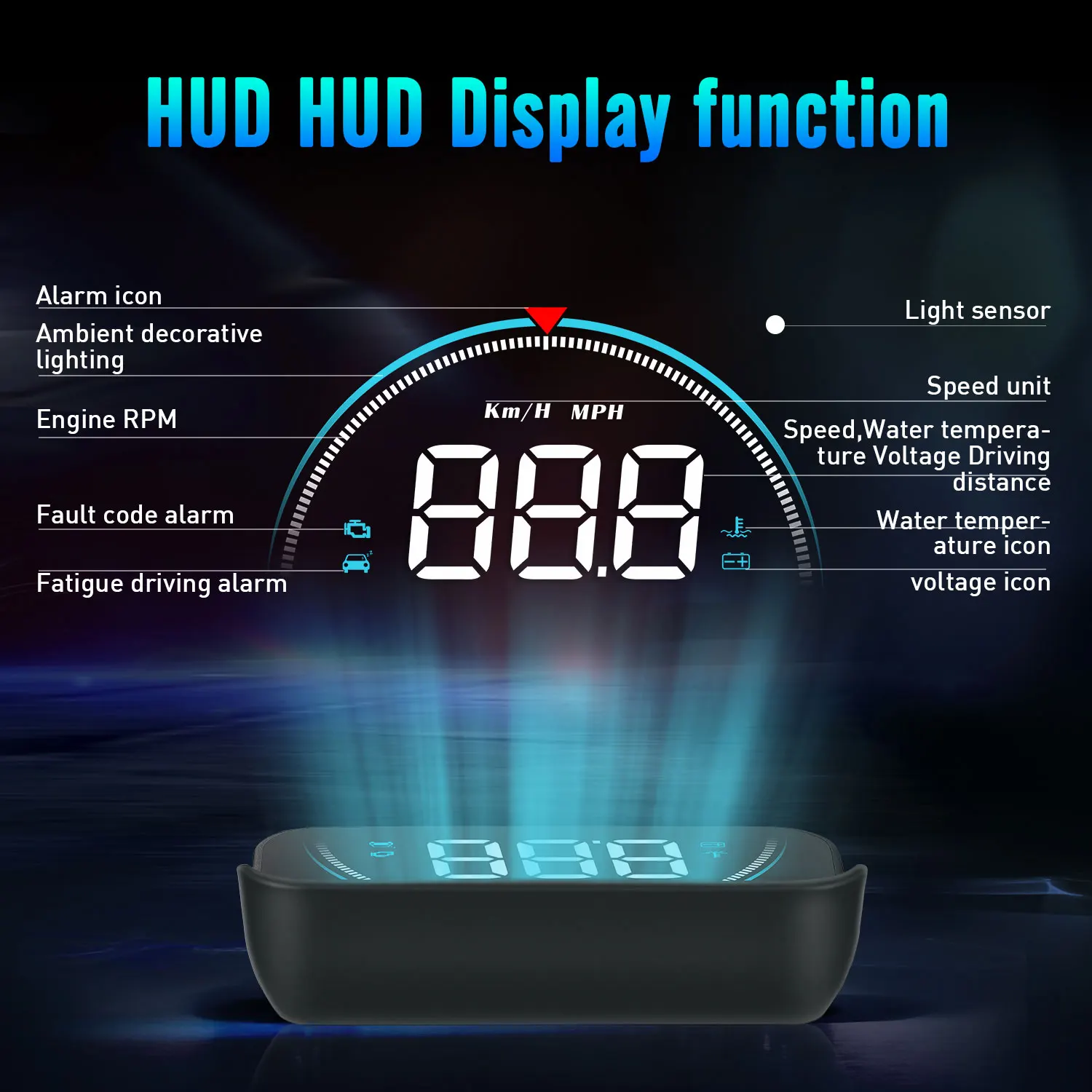 Universal M8 Car Windshield HUD Head Up Display Speedometer OBD2 Auto Projector Parameter Display Overspeed Warning Function