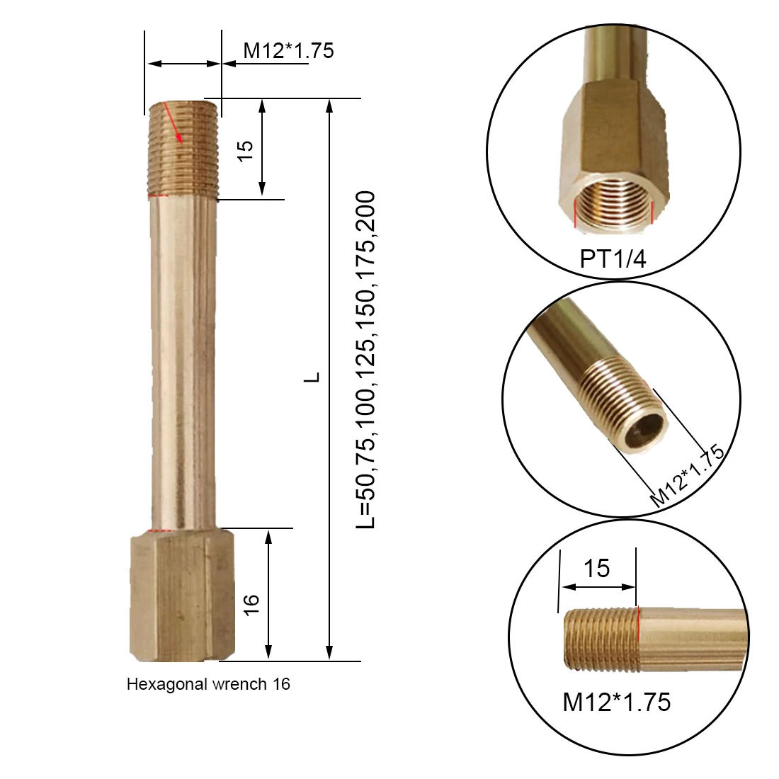 Mold Extended Nipple 1/8 PT 1/4 PT Male and Female Fittings Extend Bar Brass Long Thread Pipe Barrel