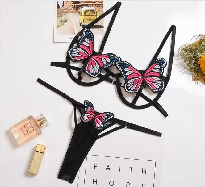 New Arrival Sexy Open Bra Women Sexy Butterfly  lingerie Set