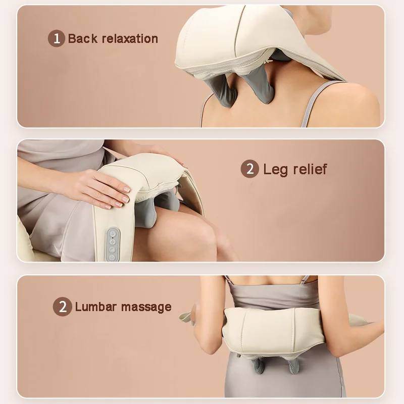 electric cordless pain relief shiatsu mini cervical smart neck massager pillow with 3 intensity and modes, heat