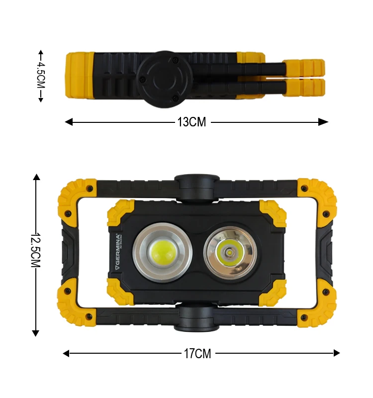 Double Light 15W Rechargeable LED Work Lamp with Power Bank function