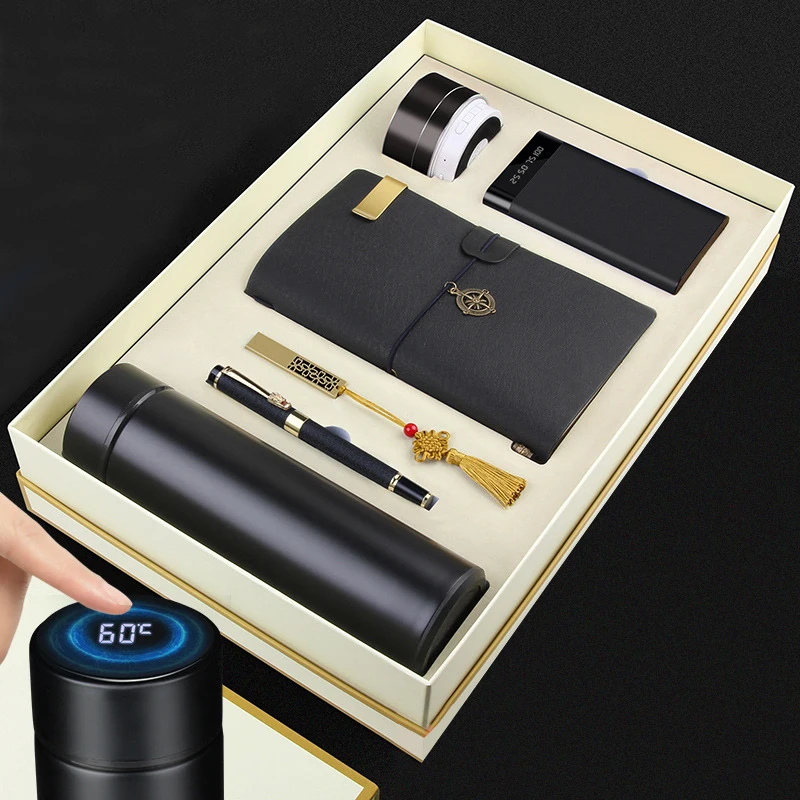 Factory Notebook Gift Souvenir A5 Notebook + Vacuum Flask +mobile Charger + Usb Flash Drive Promotional Corporate Work Gift