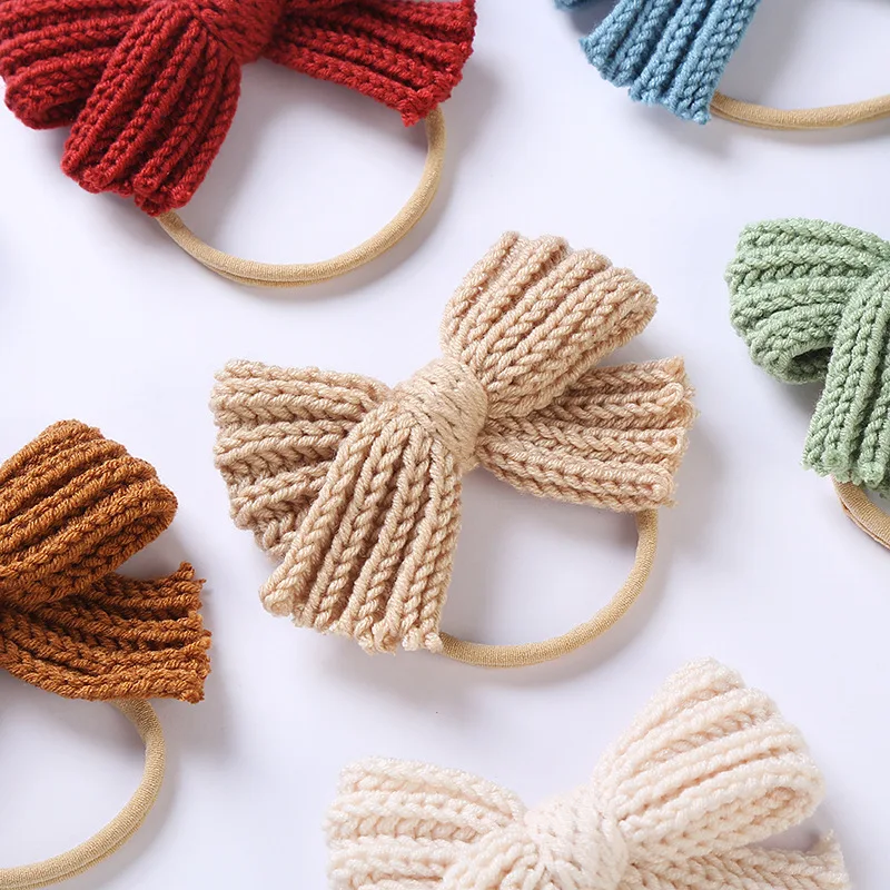 Fashion Korean 7 Color Autumn And Winter New Baby Headwear Wool Bow Hair Bands For Girls Kids