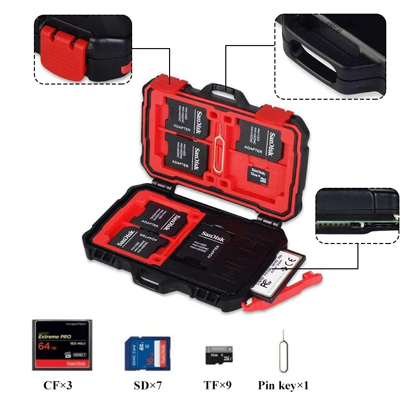 Portable SD Card Holder Waterproof and Shockproof SD Card Box Storage Can Be Used for SD/CF/TF