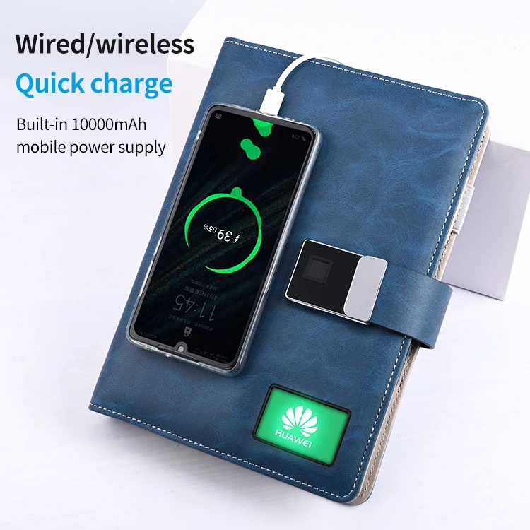 Smart diary notebook with fingerprint lock wireless charger power bank diary pen drive smart power bank notebook