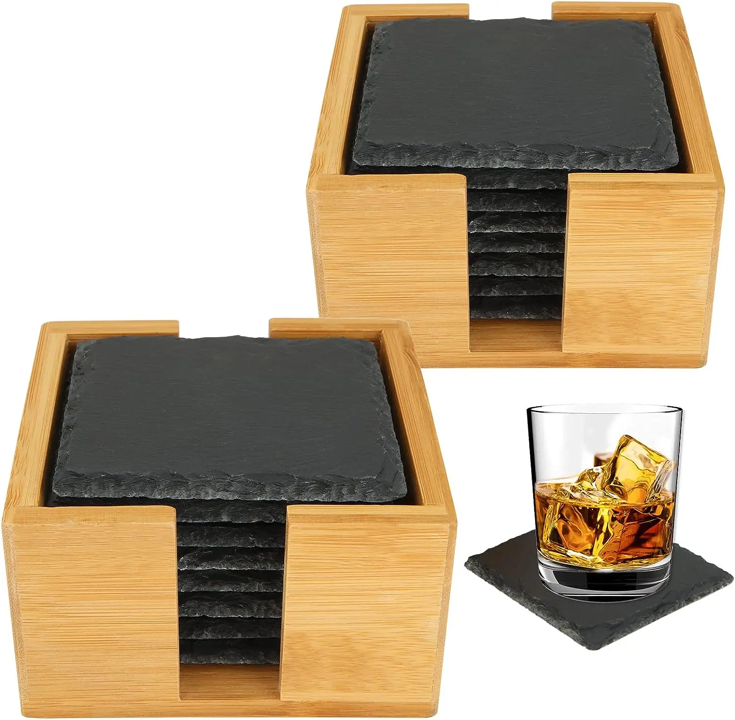 Slate Drink Coasters 4 Inches square and round Stone Coaster with Natural Edge for Cups and Mugs