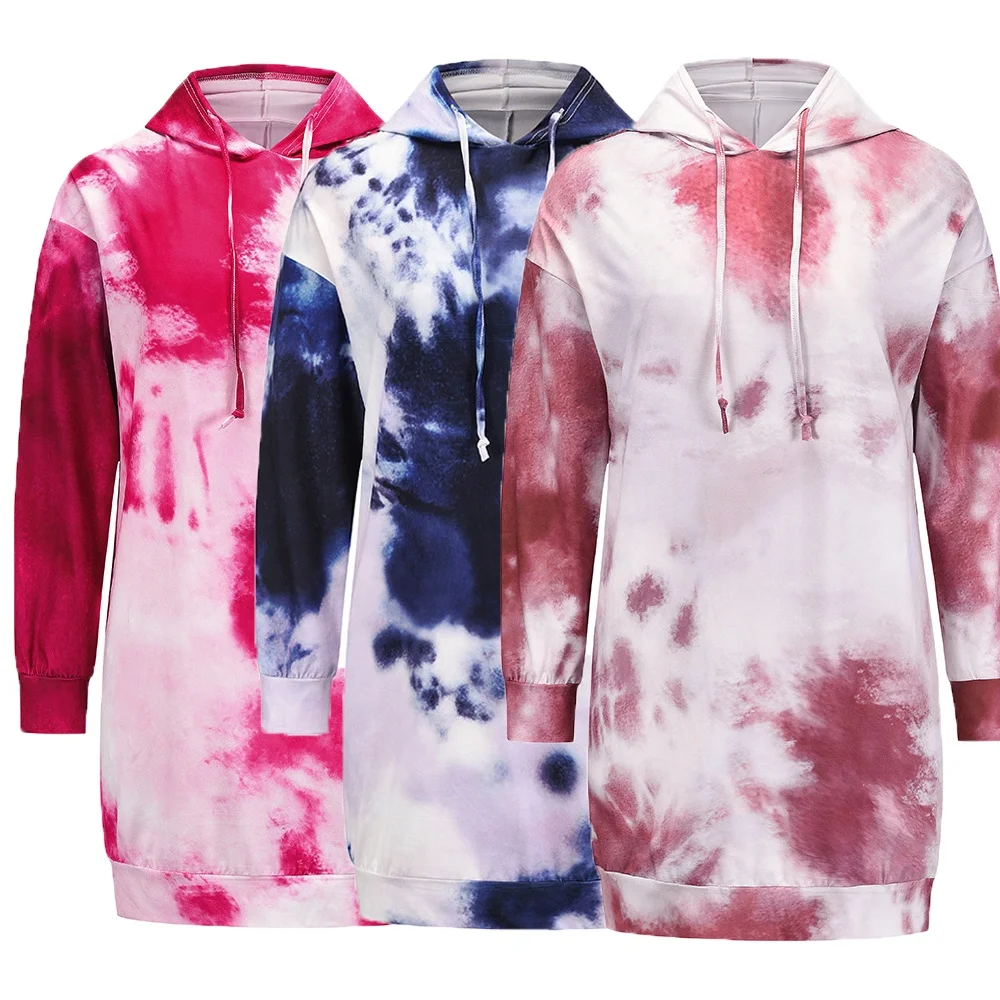 Long Sleeve Tie Dye Bodycon Casual Hoodie Dress Spring And Autumn Colourful Clothes For Women