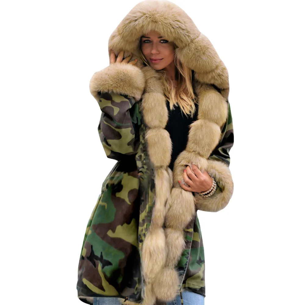 
Hot sale wholesale women winter bubble coats warm thick long camouflage puffer jacket with big pockets 