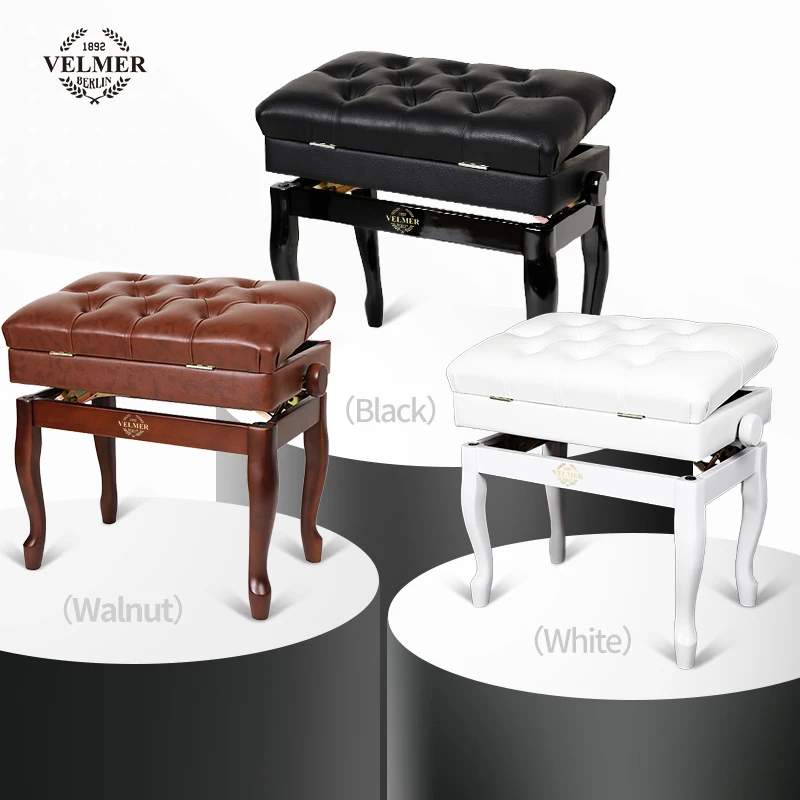 OEM Deluxe solid wood brown leather adjustable single seat piano bench keyboard stool