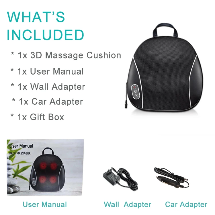 8 Deep-Kneading Nodes 3D Electric Shiatsu Back Massage Cushion Machine Portable for Body Neck Waist Shiatsu Pillow Chair