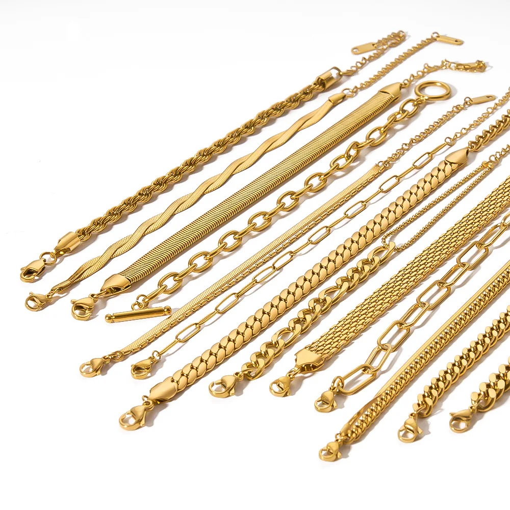 Wholesale Tarnish Free Paperclip Chains PVD plated 18K Gold Stainless steel Cuban Chain Bracelet
