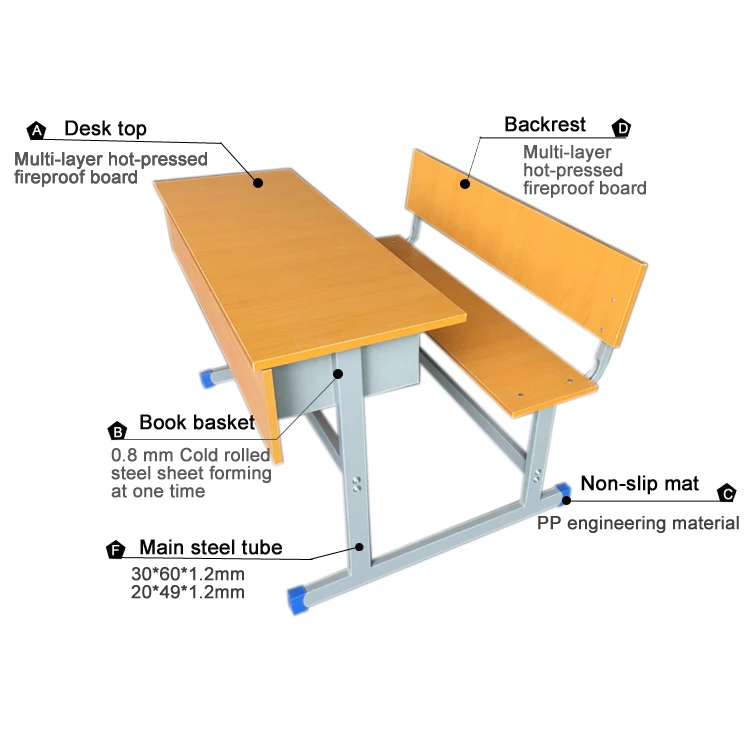 Two-person bench and school desk and chair