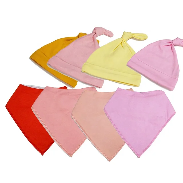Лидер продаж регулируемые эластичные мягкие нагрудники-тюрбан из 2 частей головные уборы шапки хлопковые Слюнявчики с узлом для новорожденных