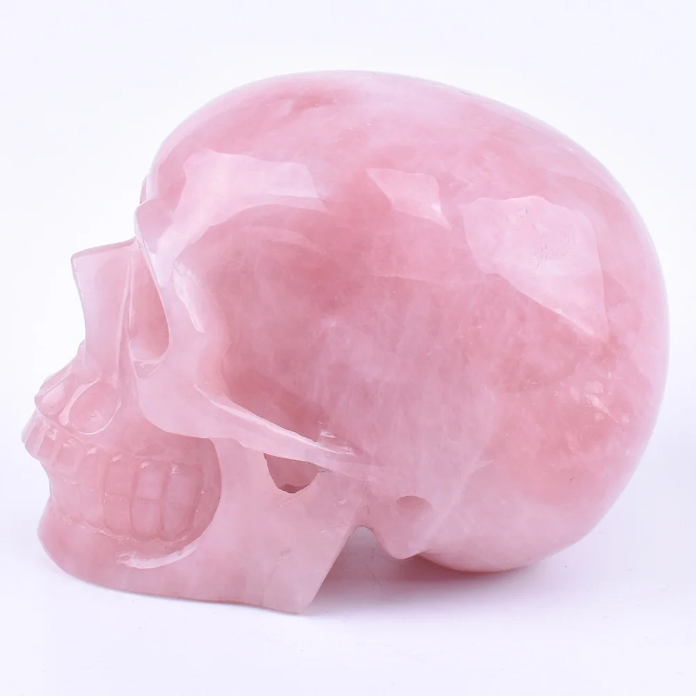 
Hand Carved Realistic Natural Healing Stone Rose Quartz Crystal Skull 
