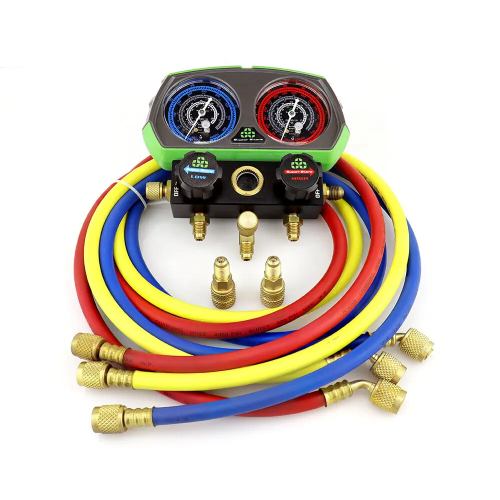 HVAC manifold gauge Super Star brand pressure gauge ST-B268 with ball valve switch