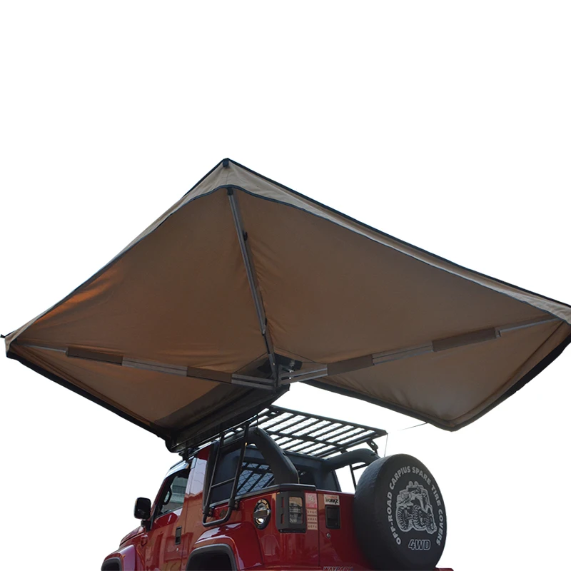 Hot Sale Camping 270 Degree Fan Shaped Umbrella Aluminium Alloy Fox Wing Awning Car Side 270 Awning With Support Legs
