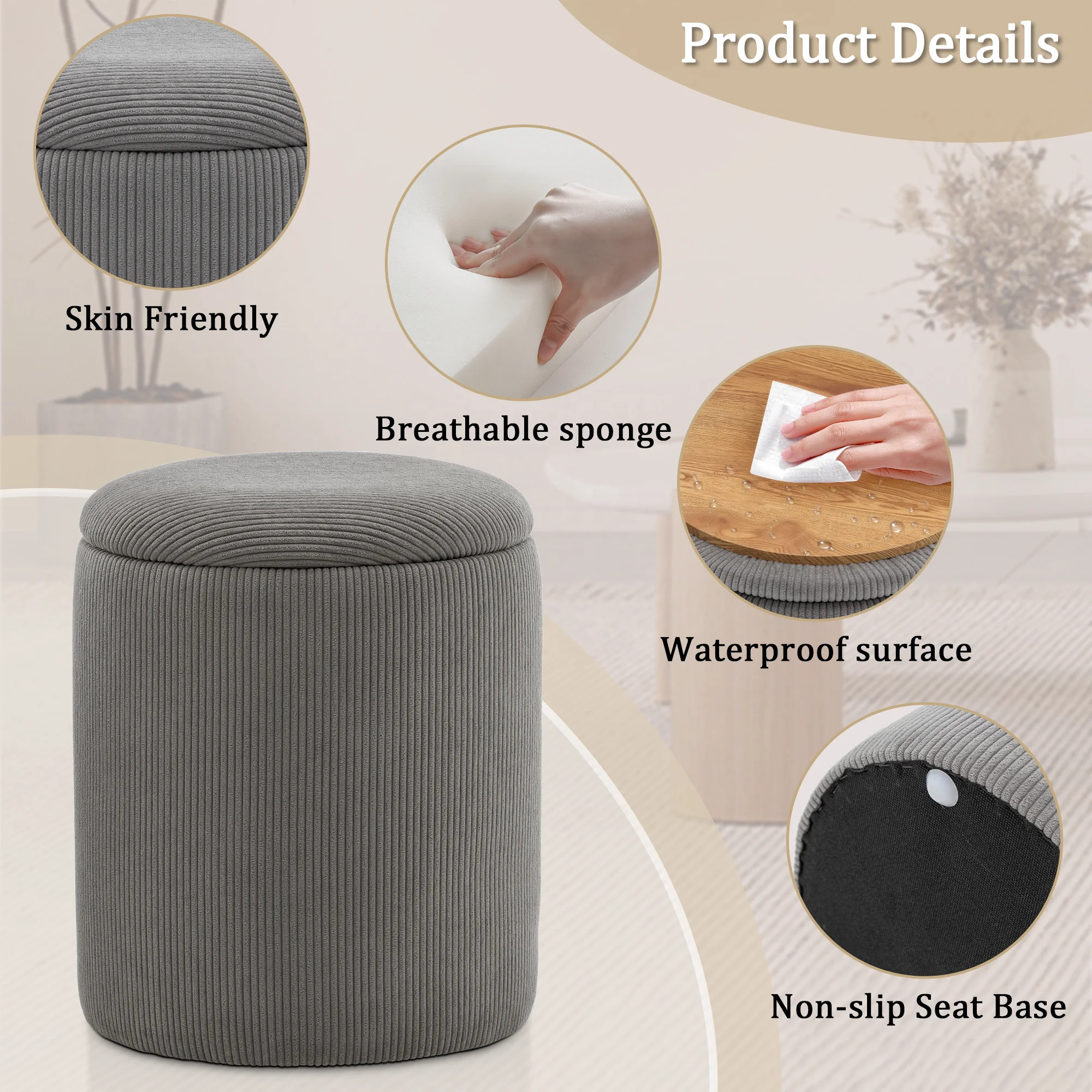 New Arrival Fashion Custom Round Nesting doll bucket chair Storage Ottoman Footstool Chair Velvet Corduroy Ottoman Set of 2 pouf