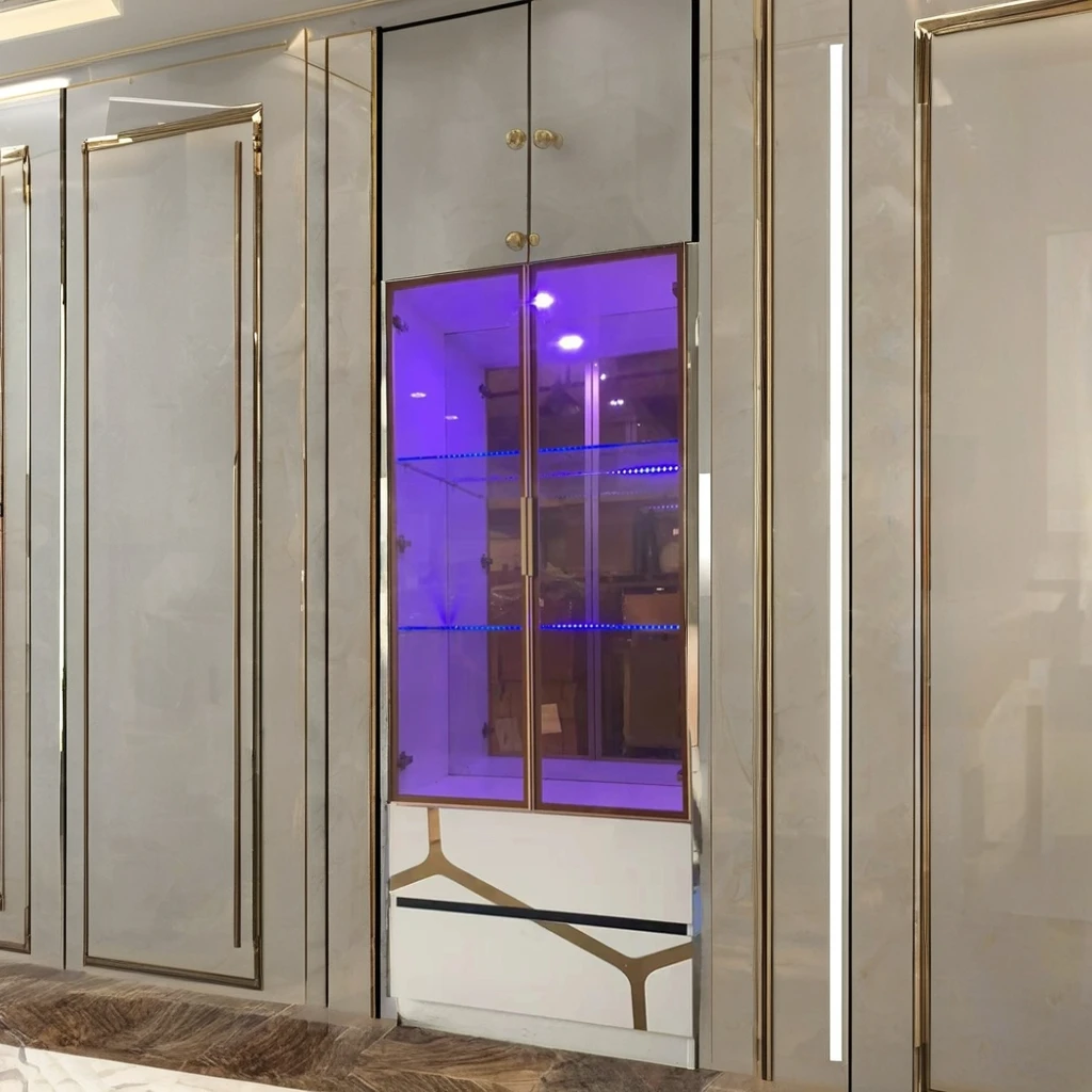 Elegant white wine cabinet Locker Display Cabinet 1704 Lighting piano painted high quality high density board high quality glass
