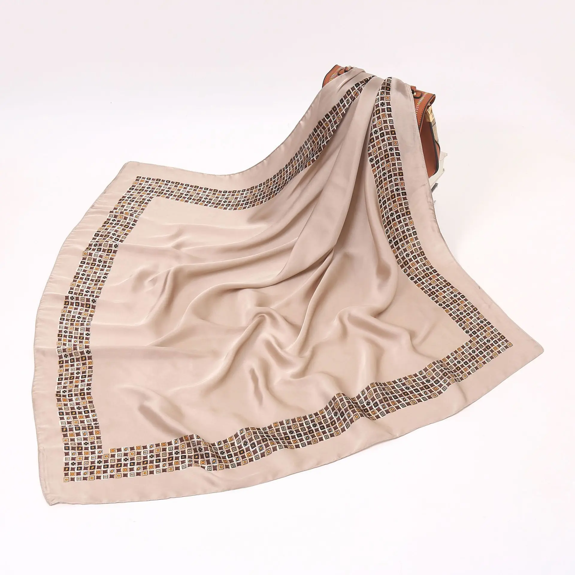 Simple all-in-one monochrome patchwork new scarf Simple retro national style imitation silk