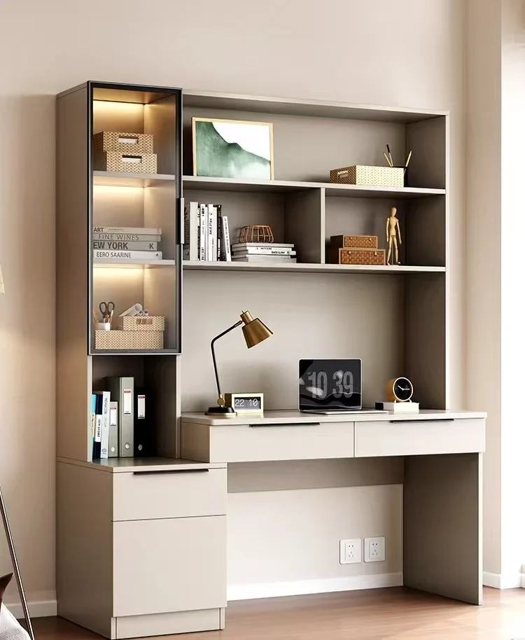 Modern Multi-Functional Wooden Computer Desk with Bookcases for Saving Space in Bedrooms Apartments Restaurants Hotels