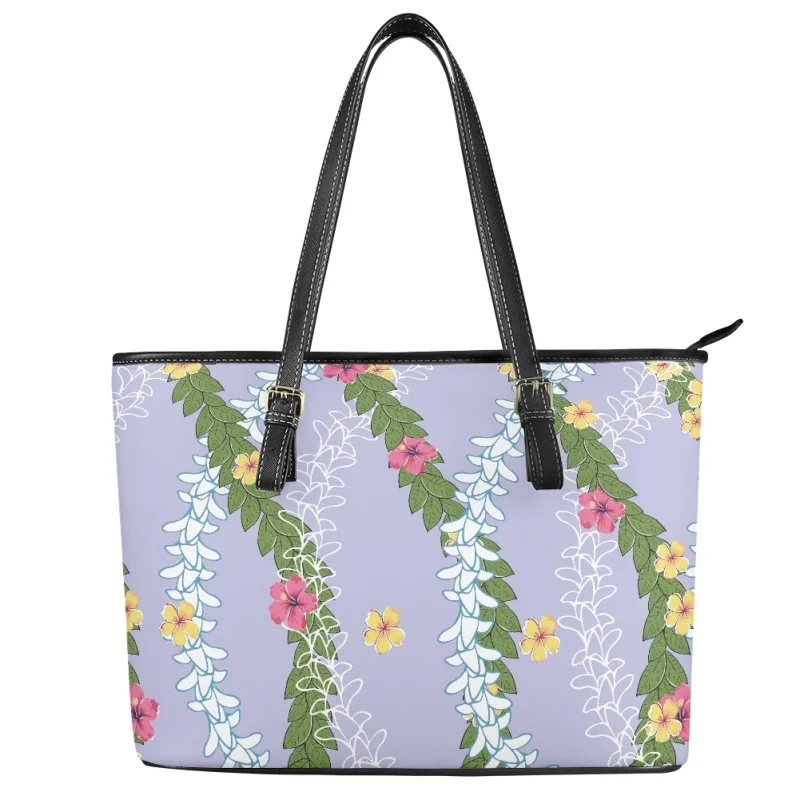 Hawaiian Puakenikeni Hibiscus Pattern Lady Leather Handbag POD Dropship Elegant Carryall for Women