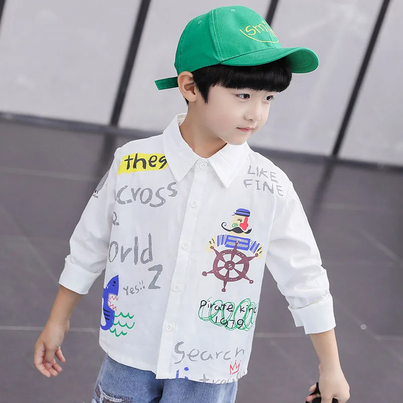 
Boys boutique clothing 100%cotton long sleeve printed floral white slim fit button down boys casual shirt 