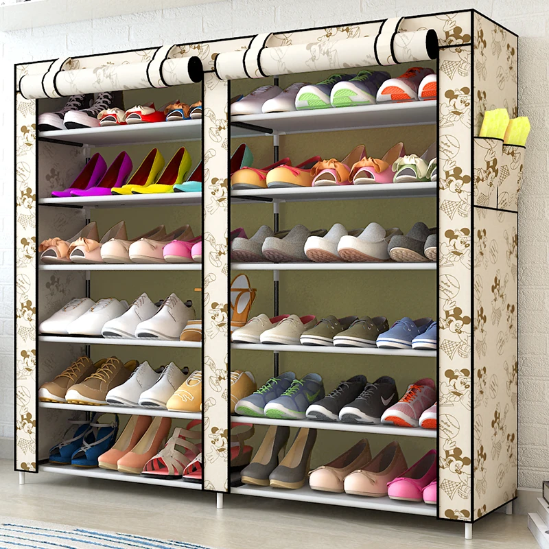 
12 Grids 4 Colors steel Pipe DIY assemble folding cloth non-woven shoe cabinet with curtain for living room or doorway shoe rack 