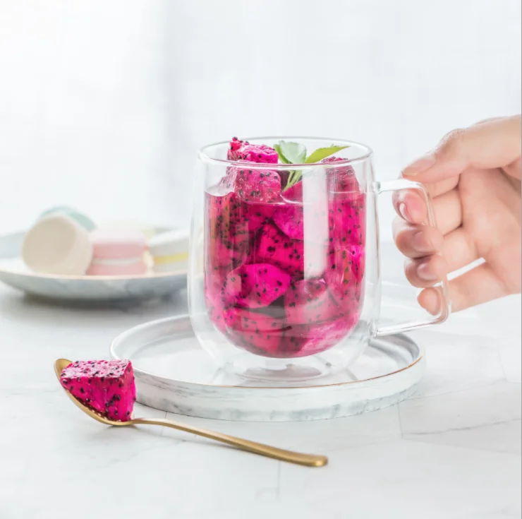 
250ml / 350ml New product high quality borosilicate double wall glass coffee cup with handle and lid 