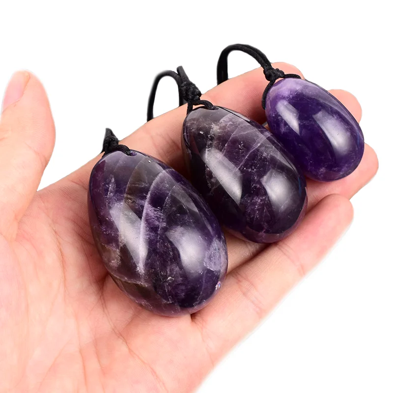 Wholesale Drilled Amethyst Yoni Egg Set Purple Amethyst Egg Kegel Ball Set Crystal Jade Egg for Vaginal Natural for Yoga Crystal