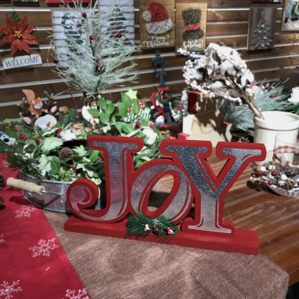 Galvanized Christmas Joy Wooden Tabletop Display Decorative Word Signs