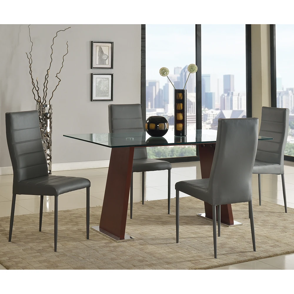
2021 modern designs metal wooden tempered glass top dining table and chairs 
