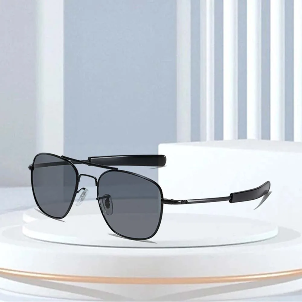 Retro Trendy Pilot Metal Glasses Sunglasses Men American Optical Glass Lens Sunglasses
