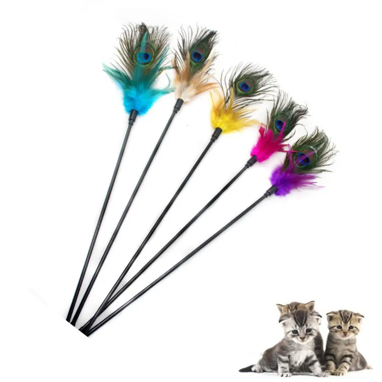 Best Selling New Spot Color Any Match With Peacock Feather Cat Stick Pet Cat Toy Supplies