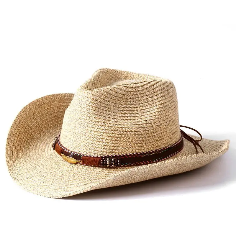 wholesale factory direct summer  Packable   men women unisex west  Cowboy Straw Hat with pu leather ribbon