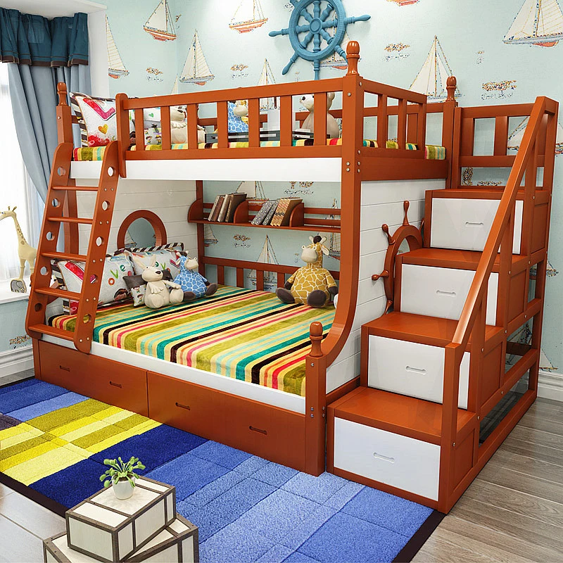 Children Used Double Bunk Bed Stairs Bunk Bed with Storage and Ladder