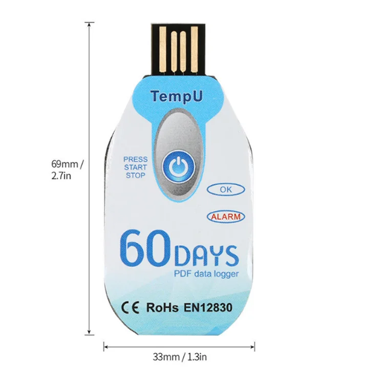 30 days 60 Days 90 days Temp Data Recorder Waterproof USB 2.0 PDF Disposable Temperature Data Logger
