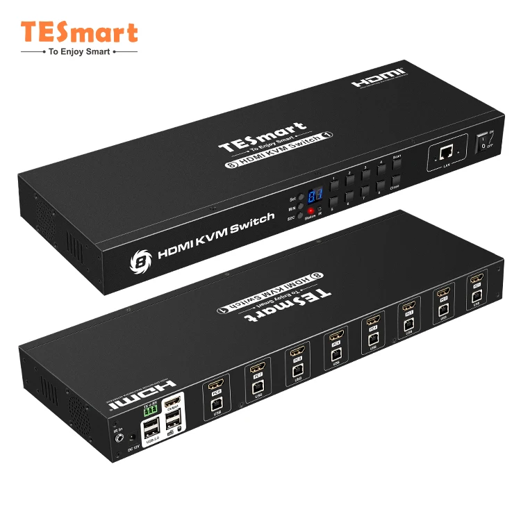 TESmart 8 ports HDMI KVM Console 1U Rack Mount EDID KVM Extender 8 input 1output 4K60hz KVM Switch for HDTV PCS