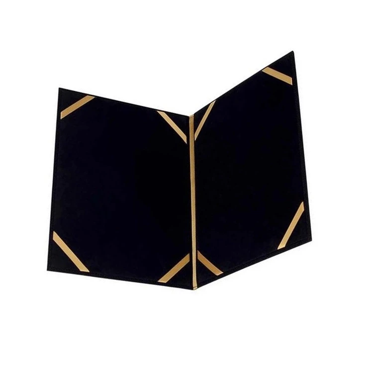 Custom made double sided A4 black PU leather graduation certificate holder velvet certification folder