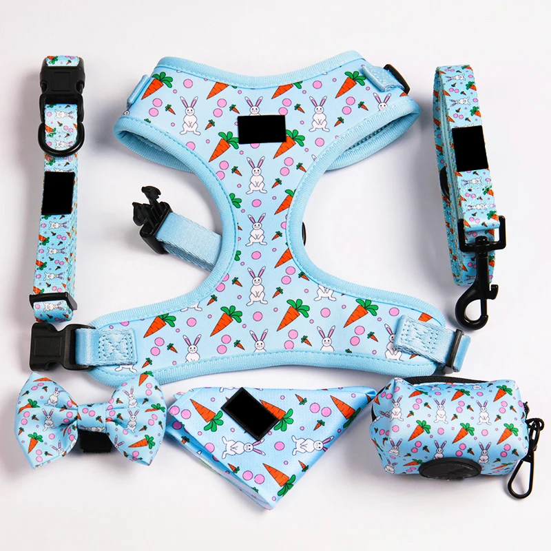 Customized Pattern Luxury Pretty Dog Harness Leash Collar For Medium Small Dog