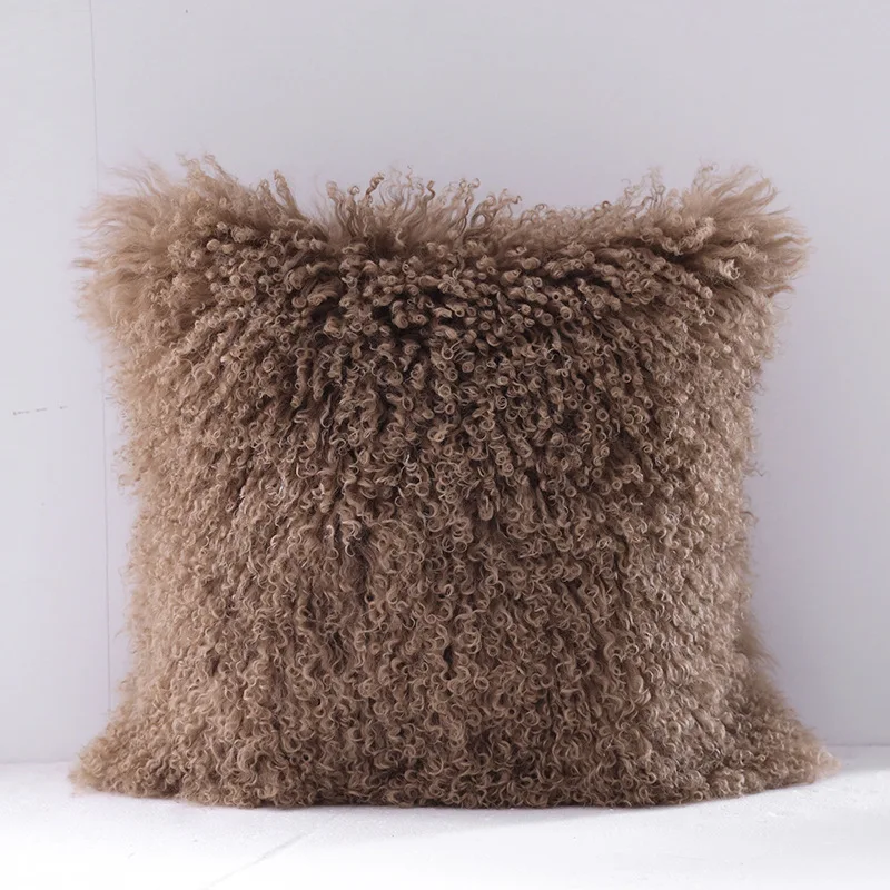 Luxurious Genuine curly Mongolian Sheepskin Throw Pillows For Home Decorate Sofa Bedroom Car