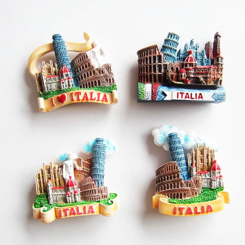 Tourist souvenir refrigerator Italian landmark Tower of Pisa piazza di spagna Milano Roma Sicilia Venice Gradara fridge magnet