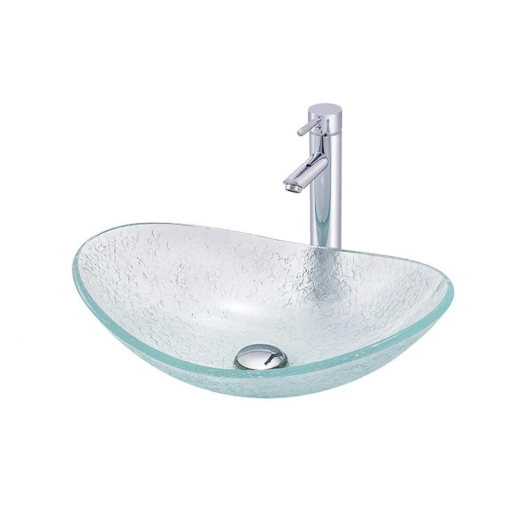 High Quality Green Glass Wash Basin Oval Sanitary Ware Restroom Counter Mounted Glass Basin