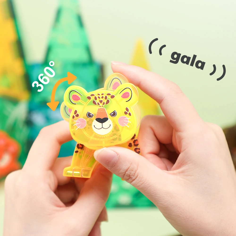 Zoo ABS Tiger Elephant Bear Jungle Forest Grassland Print Tile Magnet Set Magnetic Tile Building Blocks Educational Learn Toys