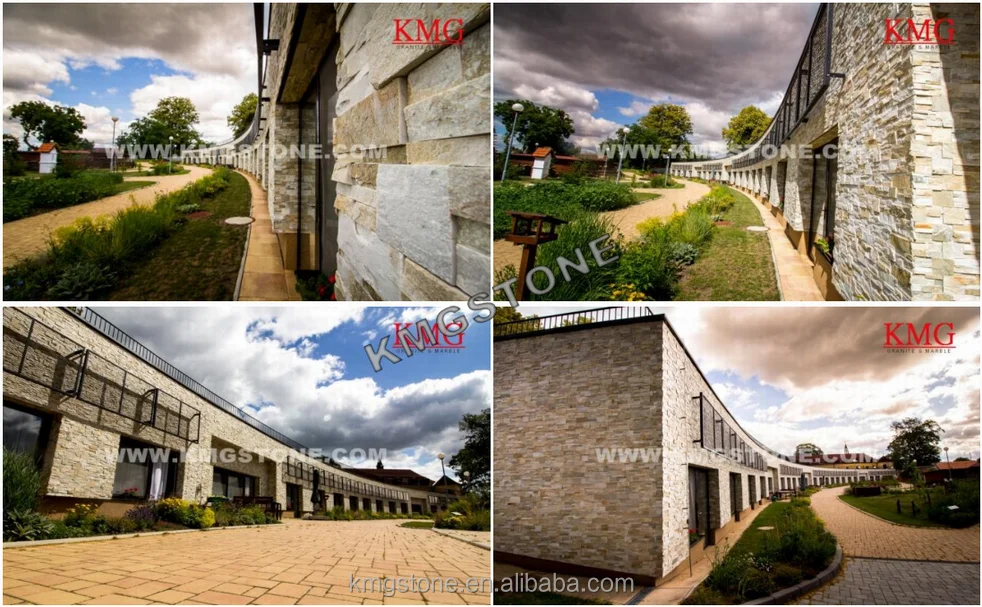 Modern Design Beige Slate Natural Stone Veneer Tile Cut-to-Size with Unique Split Surface Finishing for Villa Applications