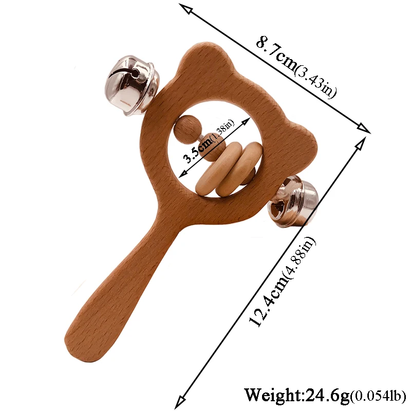 Organic Wood Montessori Styled Baby Rattle Grasping Teething Toy for Toddlers Natural Toys