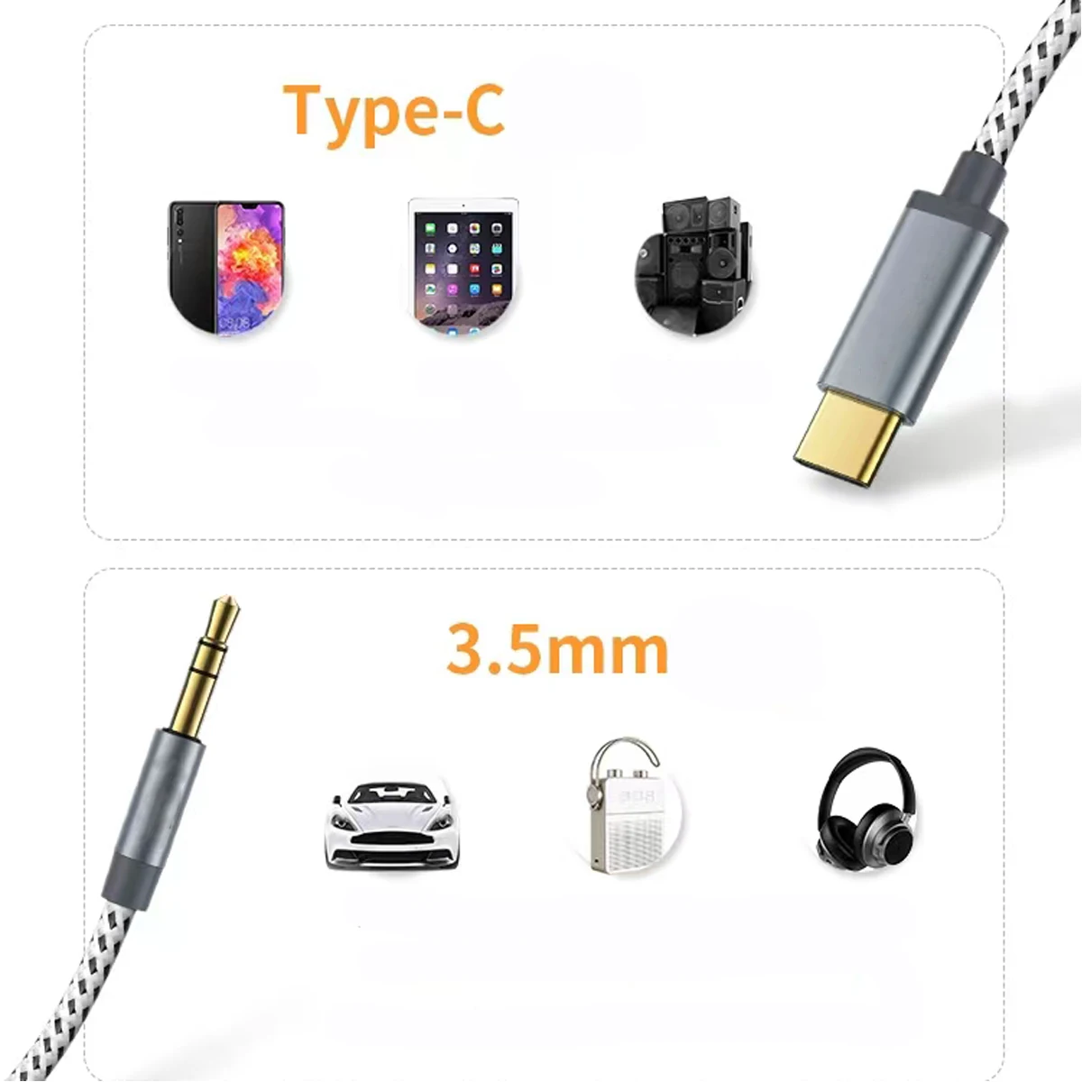 AUX Type C Male to 3.5mm Male Audio Cable Adapter Type-C to 3.5 Jack Spring Aux Cable